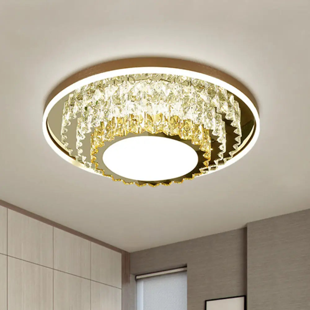 Modern Stainless - Steel Crystal Led Ceiling Light With Tiered Circle Design