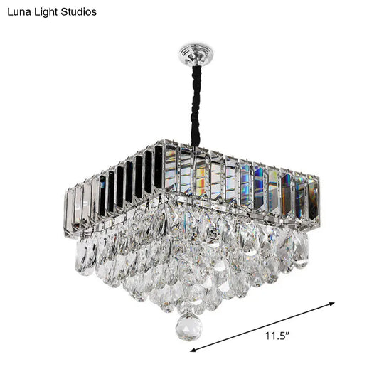 Modern Crystal Led Hanging Light Fixture With Stainless Steel Tiers