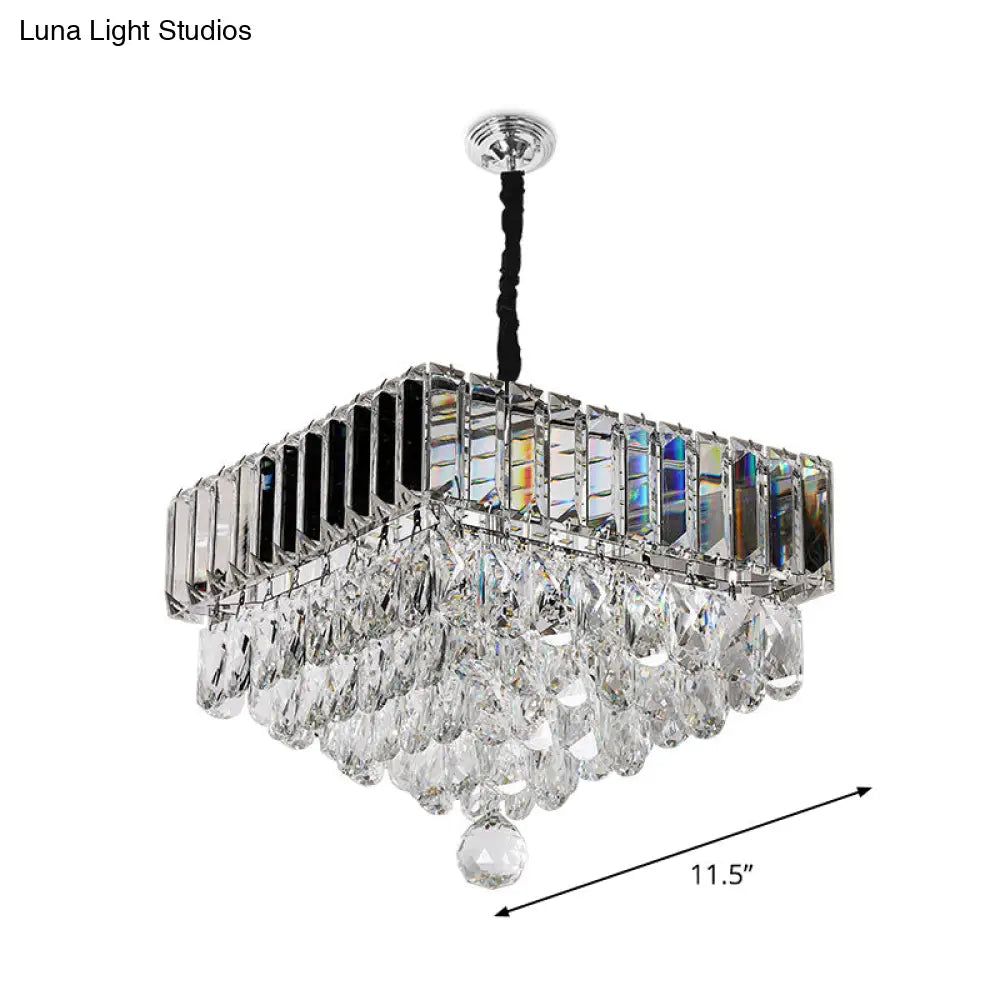 Modern Stainless Steel Crystal Led Pendant Light - Beveled Cut Round/Square Tiers