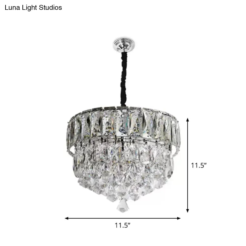 Modern Stainless Steel Crystal Led Pendant Light - Beveled Cut Round/Square Tiers