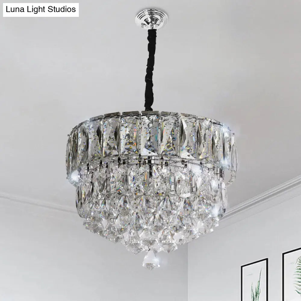 Modern Crystal Led Hanging Light Fixture With Stainless Steel Tiers Stainless-Steel / Round