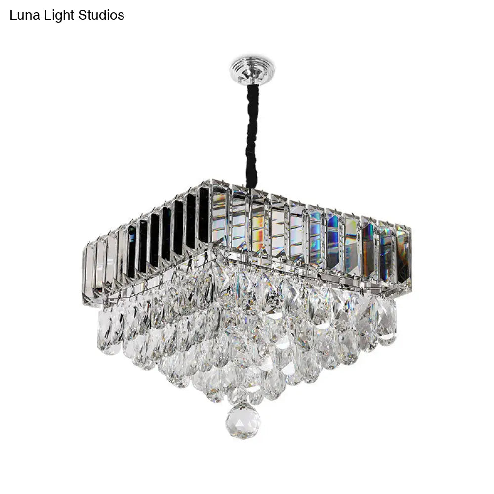 Modern Stainless Steel Crystal Led Pendant Light - Beveled Cut Round/Square Tiers