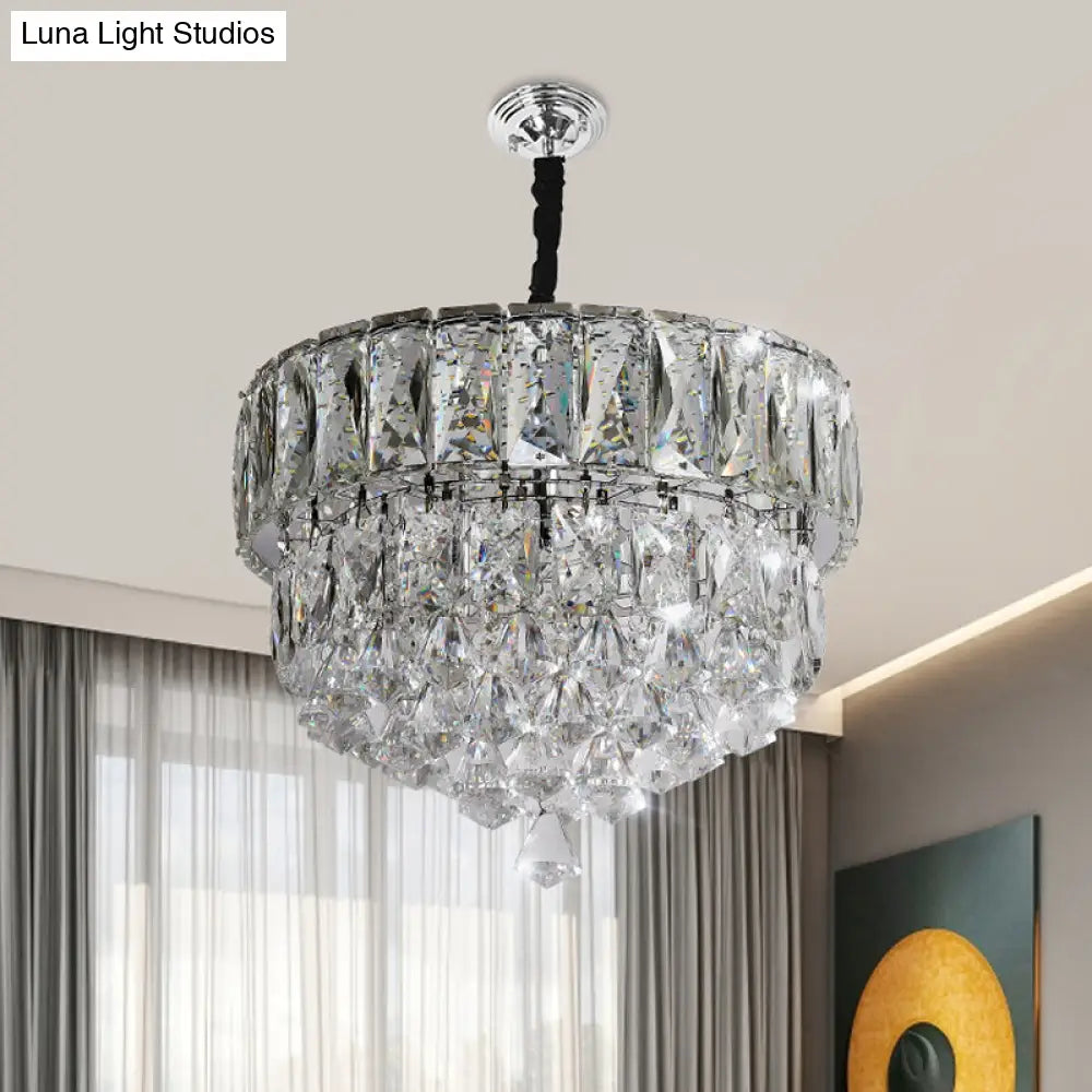 Modern Stainless Steel Crystal Led Pendant Light - Beveled Cut Round/Square Tiers