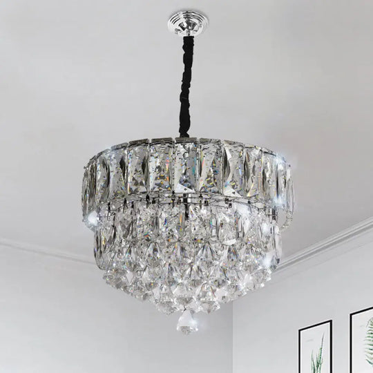 Modern Stainless Steel Crystal Led Pendant Light - Beveled Cut Round/Square Tiers Stainless-Steel /