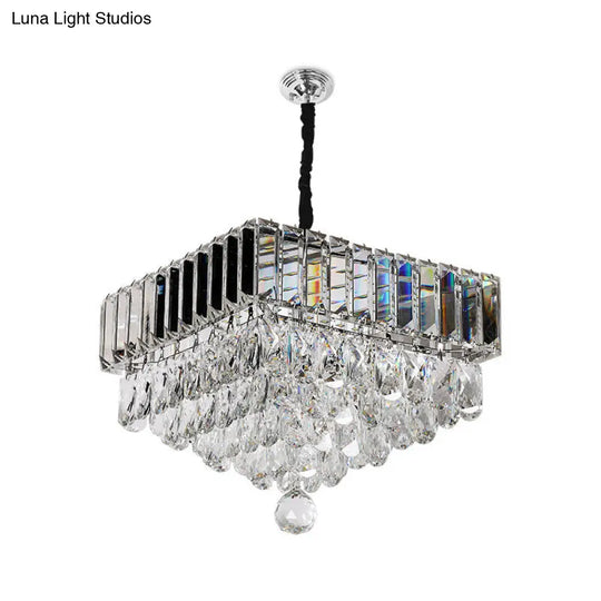 Modern Crystal Led Hanging Light Fixture With Stainless Steel Tiers