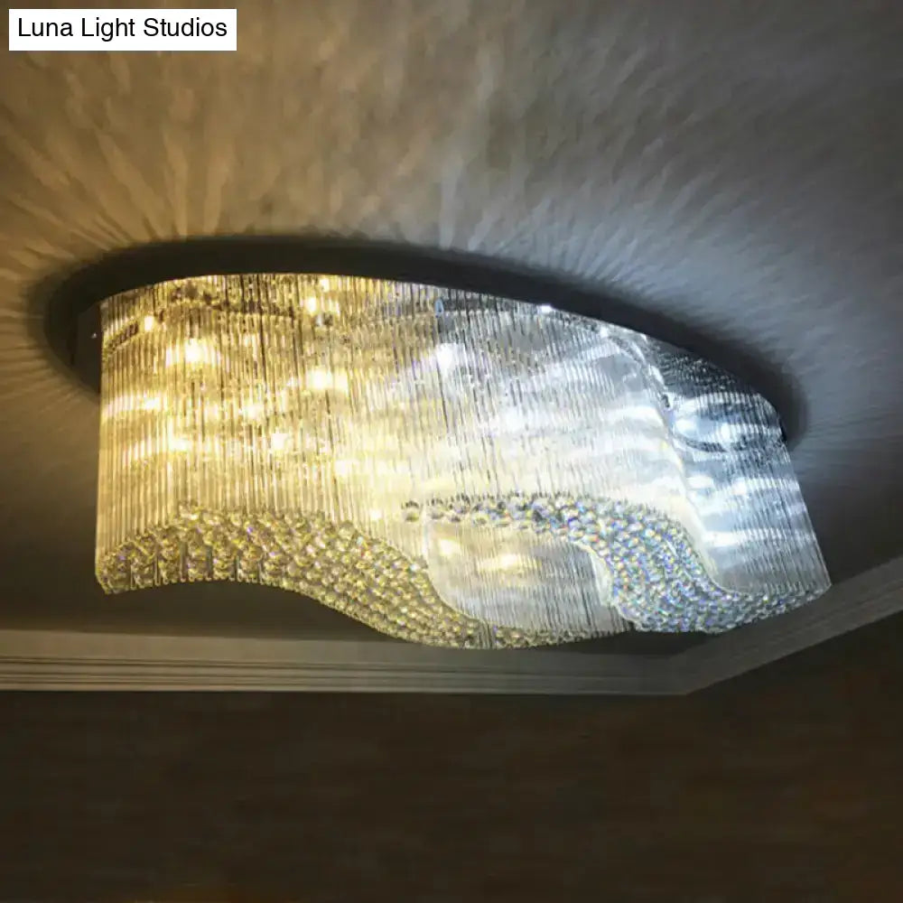 Modern Stainless Steel Crystal Scroll Flush Mount Ceiling Fixture - Led Flush-Mount Light For