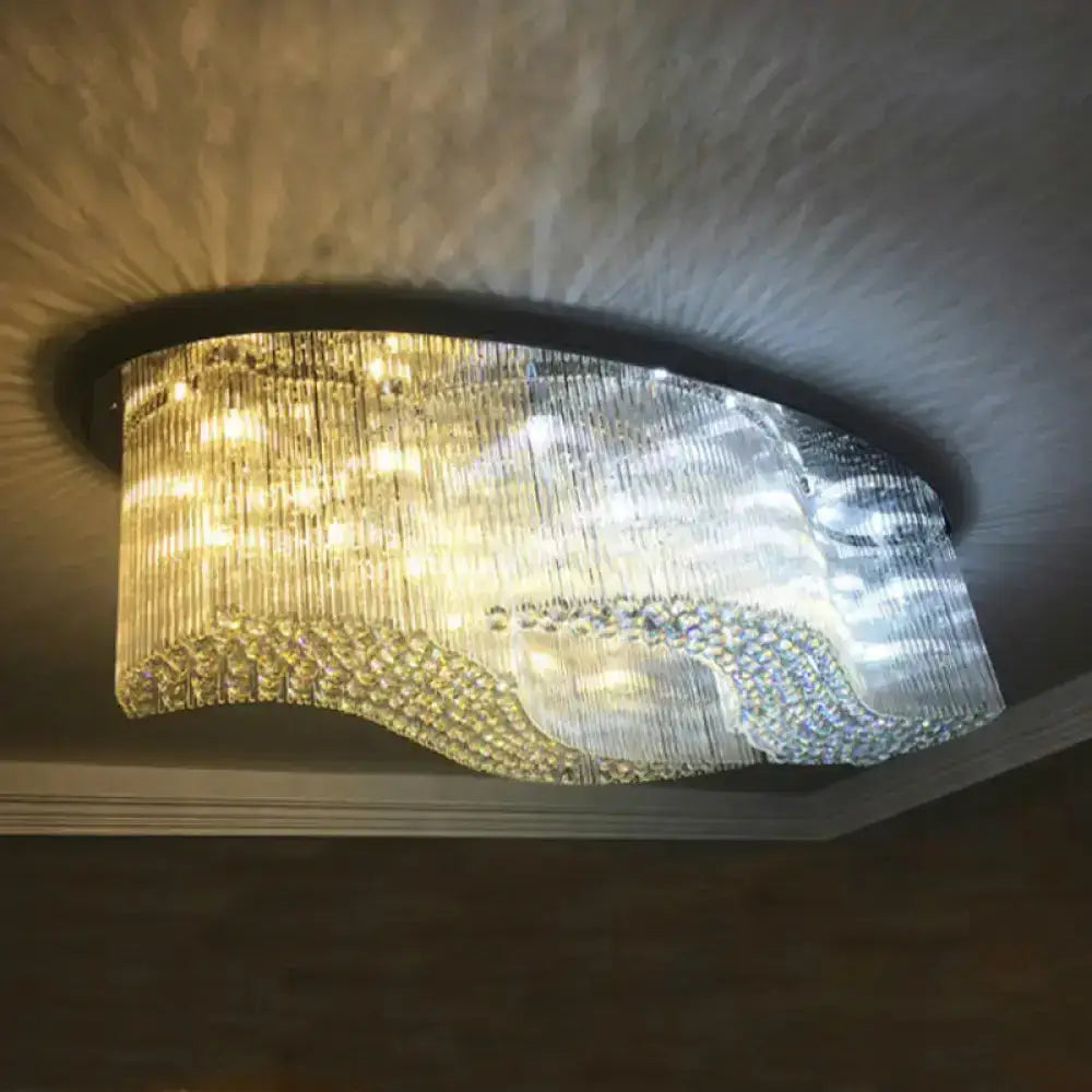 Modern Stainless Steel Crystal Scroll Flush Mount Ceiling Fixture - Led Flush-Mount Light For