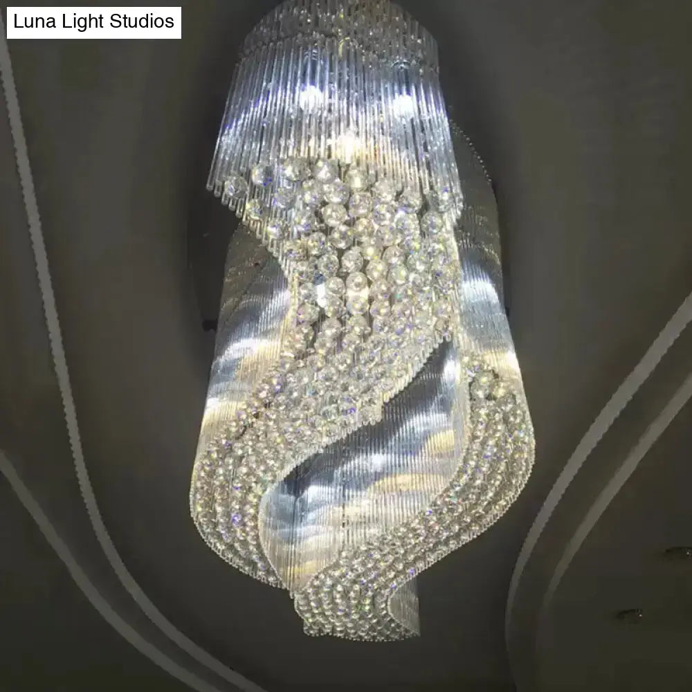 Modern Stainless Steel Crystal Scroll Flush Mount Ceiling Fixture - Led Flush-Mount Light For