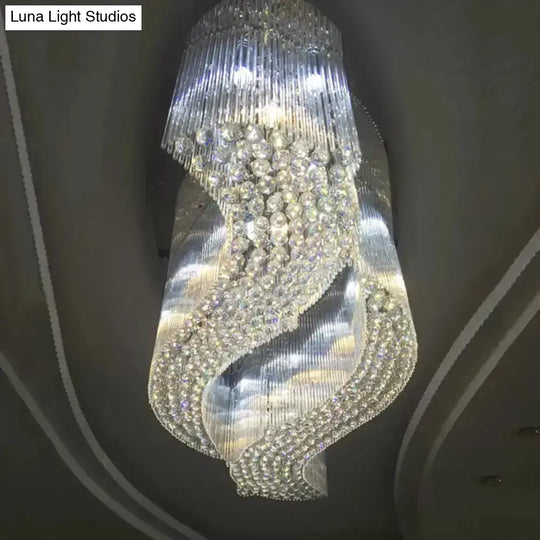 Modern Stainless Steel Crystal Scroll Flush Mount Ceiling Fixture - Led Flush-Mount Light For