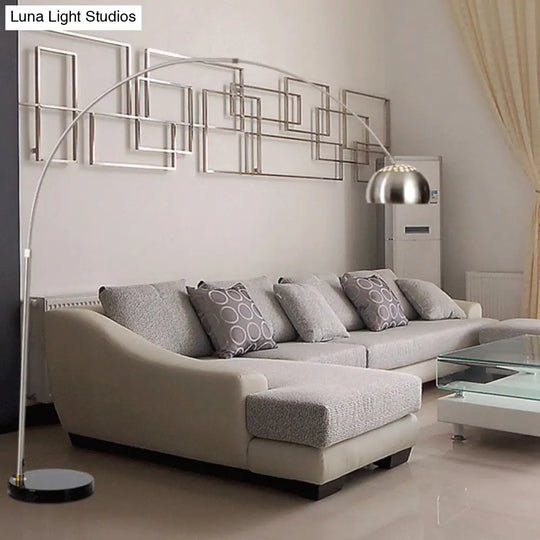 Modern Stainless Steel Dome Floor Lamp With Vent Design And Fishing Rod Arm For Industrial Living