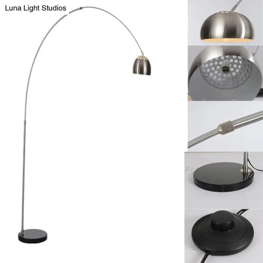 Modern Stainless Steel Dome Floor Lamp With Vent Design And Fishing Rod Arm For Industrial Living