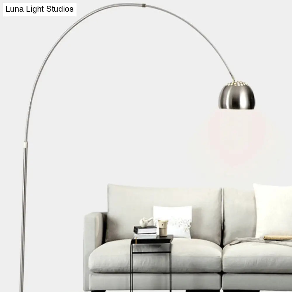 Modern Stainless Steel Dome Floor Lamp With Vent Design And Fishing Rod Arm For Industrial Living