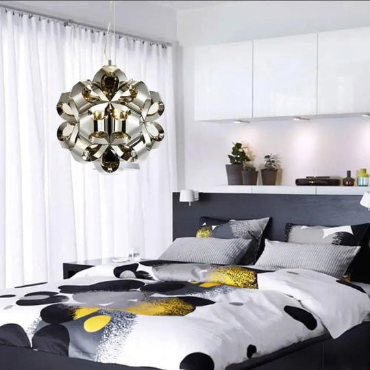 Modern Stainless Steel Flower Chandelier Pendant Light Fixture For Bedroom - 4 Lights