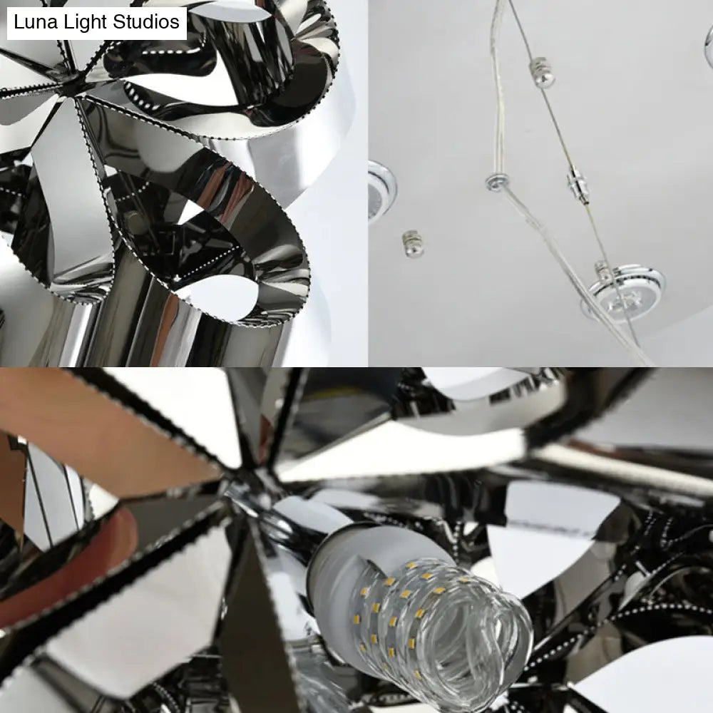 Modern Stainless Steel Flower Chandelier Pendant Light Fixture For Bedroom - 4 Lights