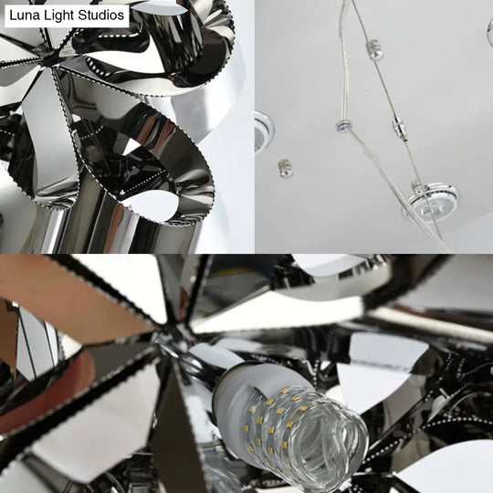 Modern Stainless Steel Flower Chandelier Pendant Light Fixture For Bedroom - 4 Lights