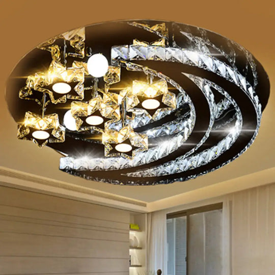 Modern Stainless - Steel Led Ceiling Light With Crystal Encrusted Round Design / 19.5’ A