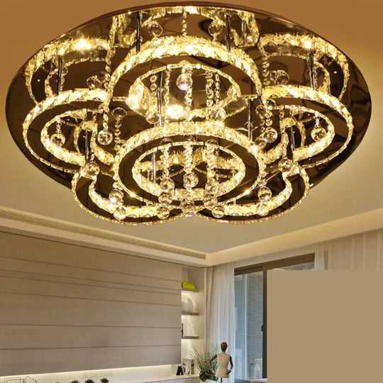 Modern Stainless - Steel Led Ceiling Light With Crystal Encrusted Round Design / 19.5’ B