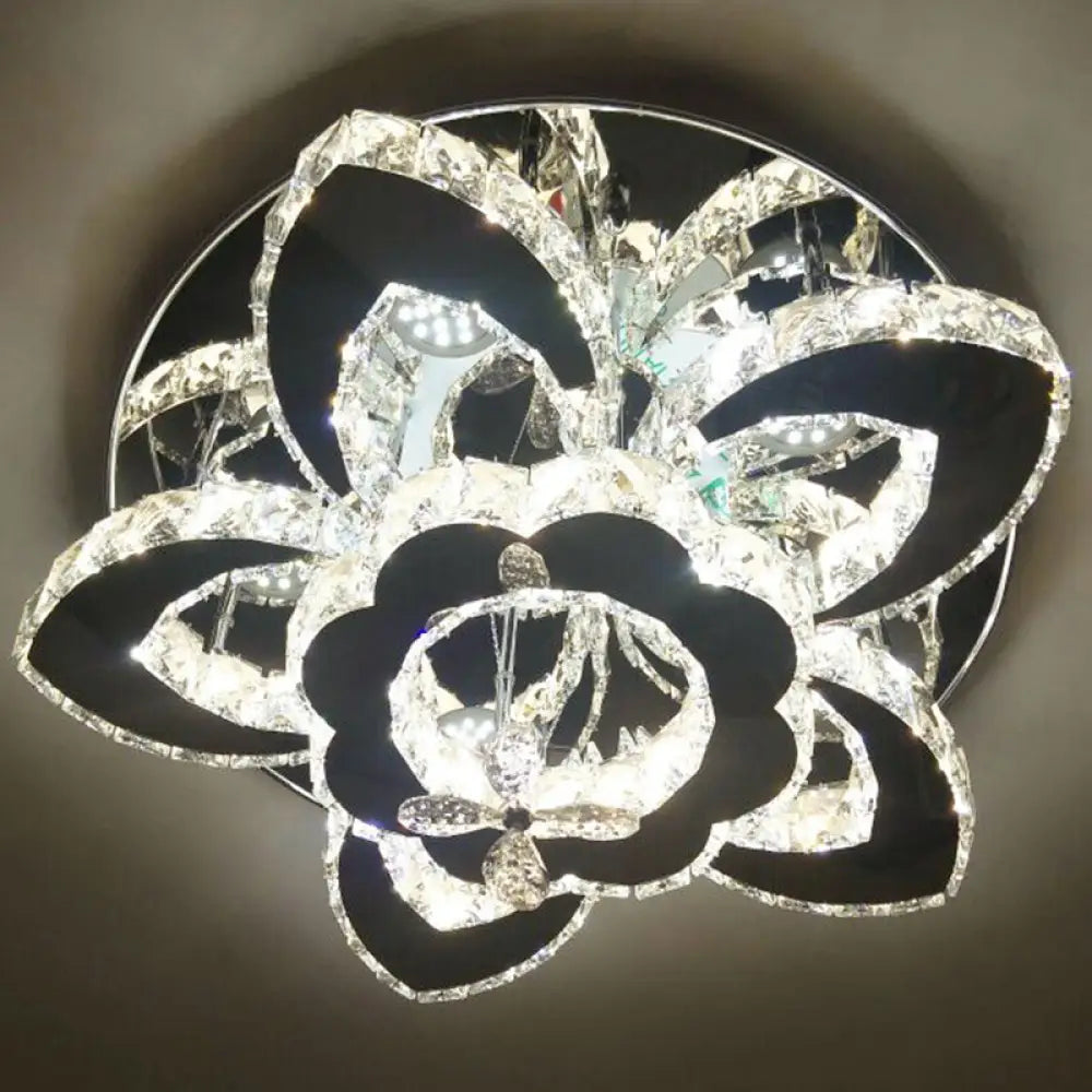 Modern Stainless - Steel Led Ceiling Light With Crystal Encrusted Round Design / 19.5’ C