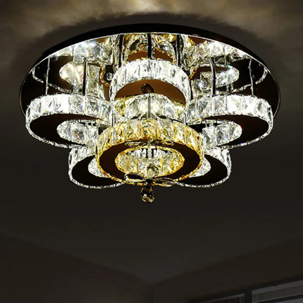 Modern Stainless - Steel Led Ceiling Light With Crystal Encrusted Round Design / 19.5’ D