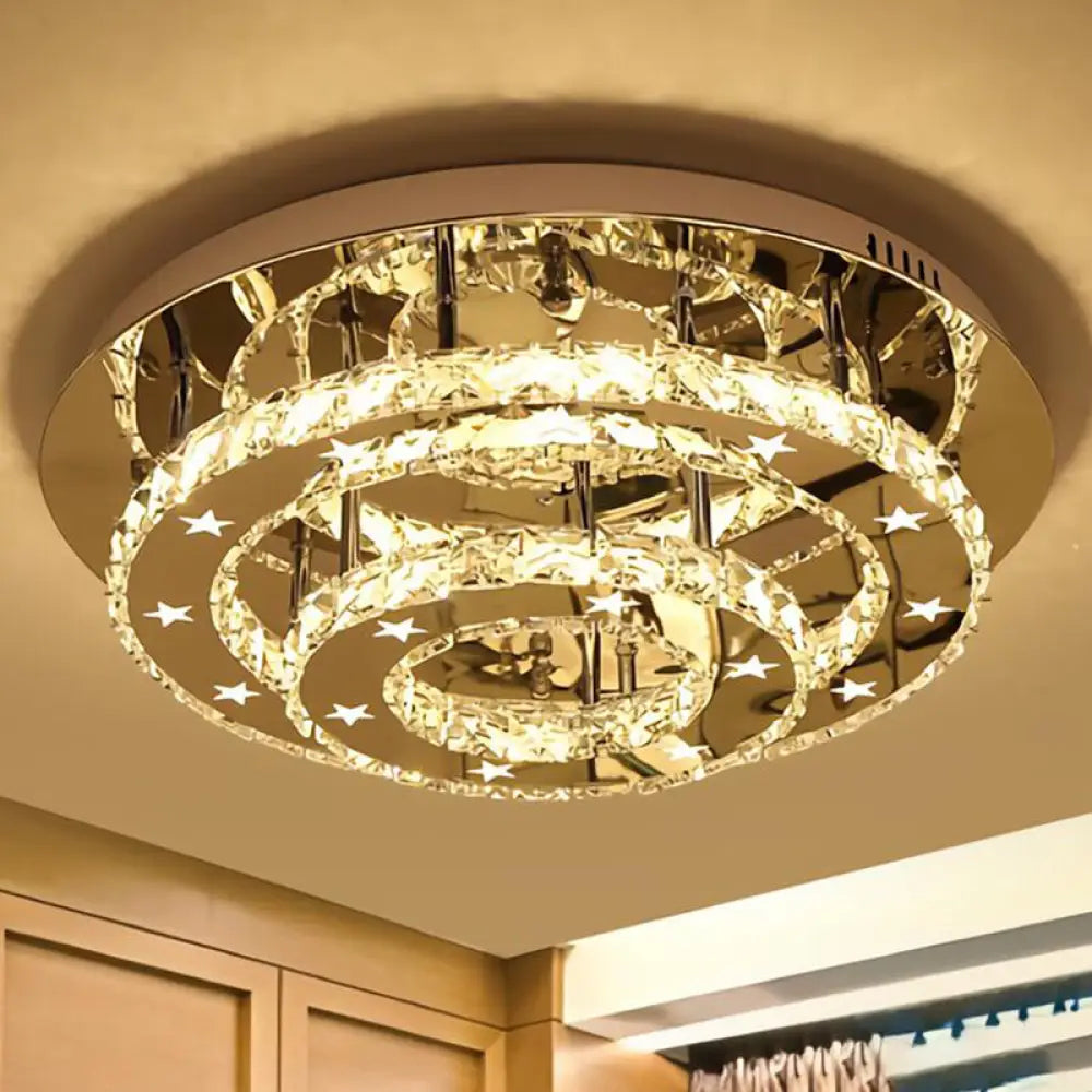 Modern Stainless - Steel Led Ceiling Light With Crystal Encrusted Round Design / 19.5’ E