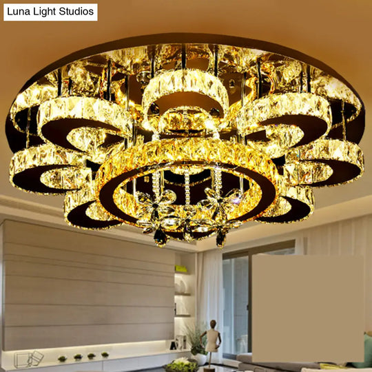 Modern Stainless-Steel Led Ceiling Light With Crystal Encrusted Round Design / 31.5 D