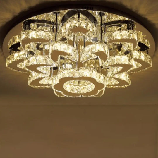 Modern Stainless - Steel Led Ceiling Light With Crystal Encrusted Round Design / 31.5’ C
