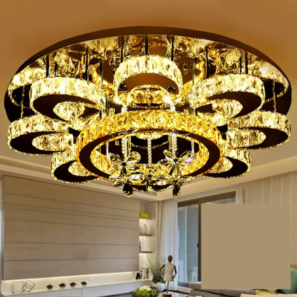 Modern Stainless - Steel Led Ceiling Light With Crystal Encrusted Round Design / 31.5’ D