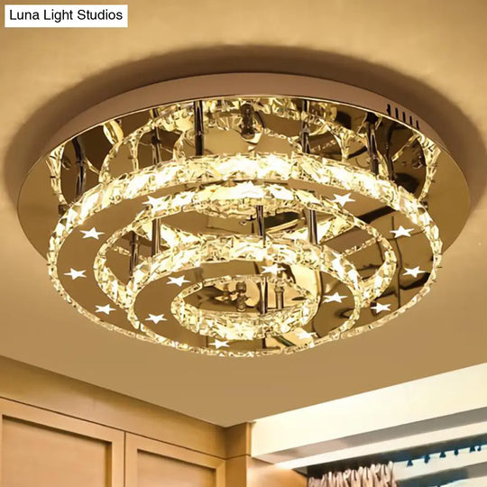 Modern Stainless-Steel Led Ceiling Light With Crystal Encrusted Round Design / 19.5 E