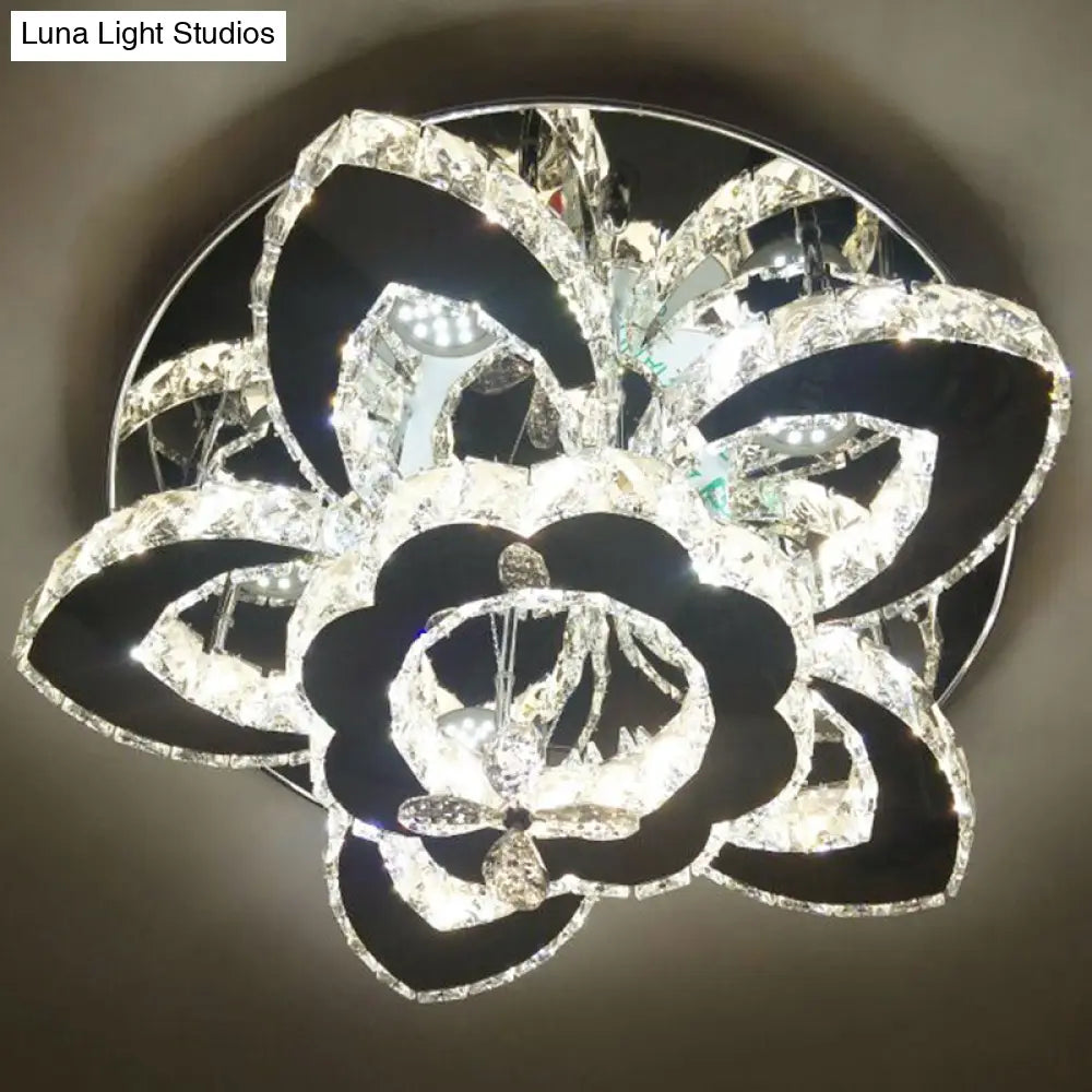 Modern Stainless-Steel Led Ceiling Light With Crystal Encrusted Round Design / 19.5 C