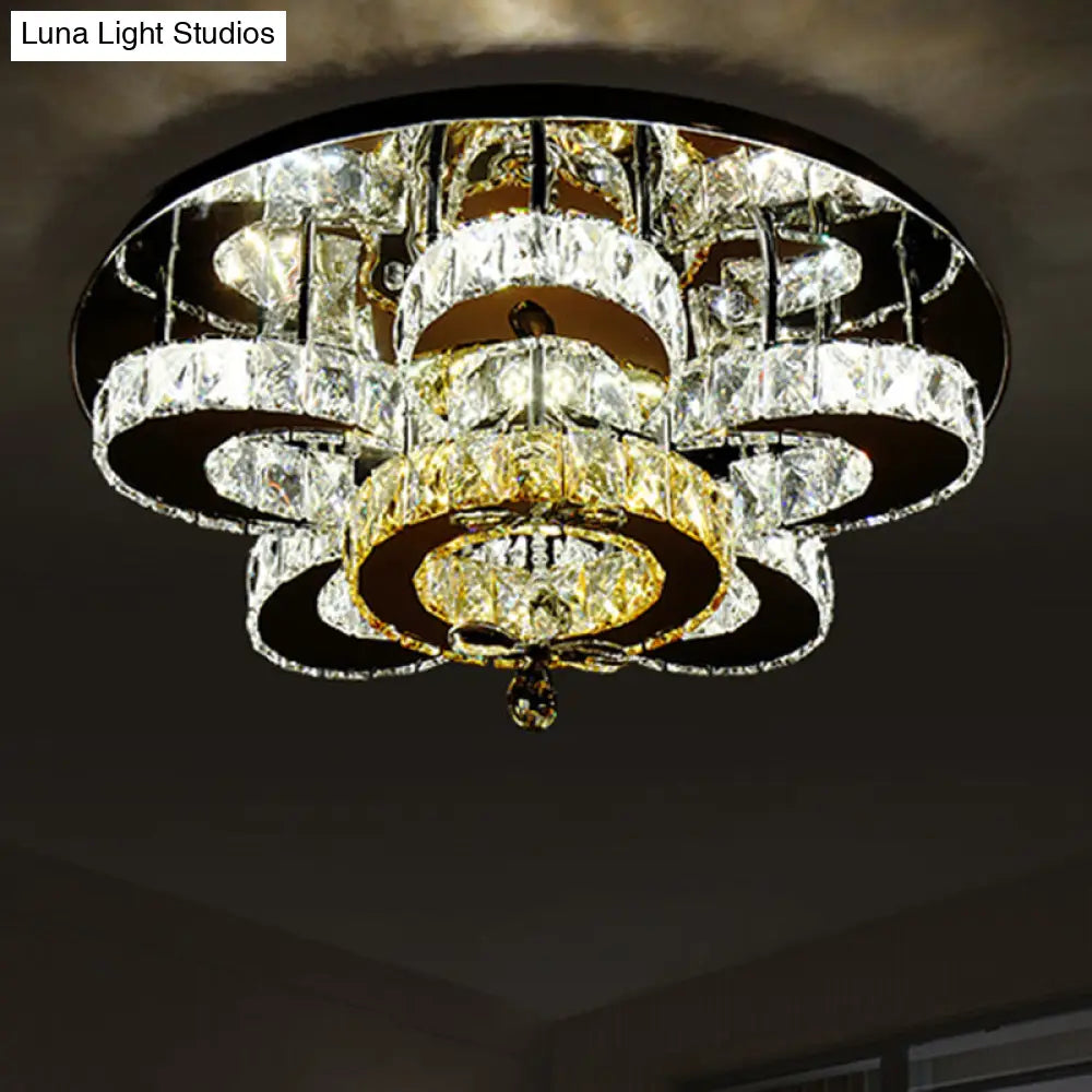 Modern Stainless-Steel Led Ceiling Light With Crystal Encrusted Round Design / 19.5 D