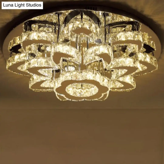 Modern Stainless-Steel Led Ceiling Light With Crystal Encrusted Round Design / 31.5 C