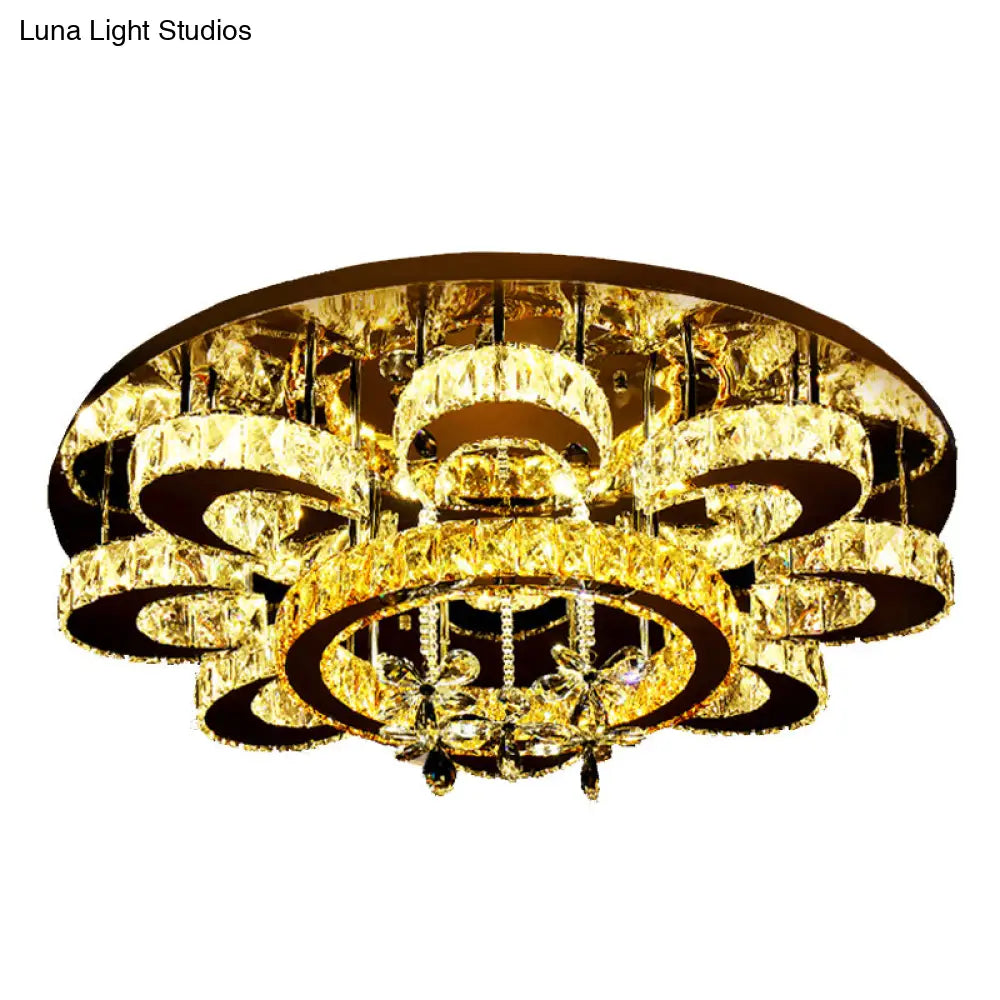 Modern Stainless-Steel Led Ceiling Light With Crystal Encrusted Round Design