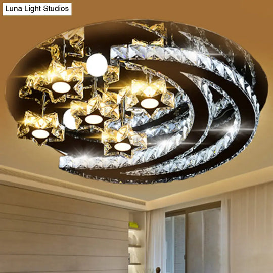 Modern Stainless-Steel Led Ceiling Light With Crystal Encrusted Round Design / 19.5 A