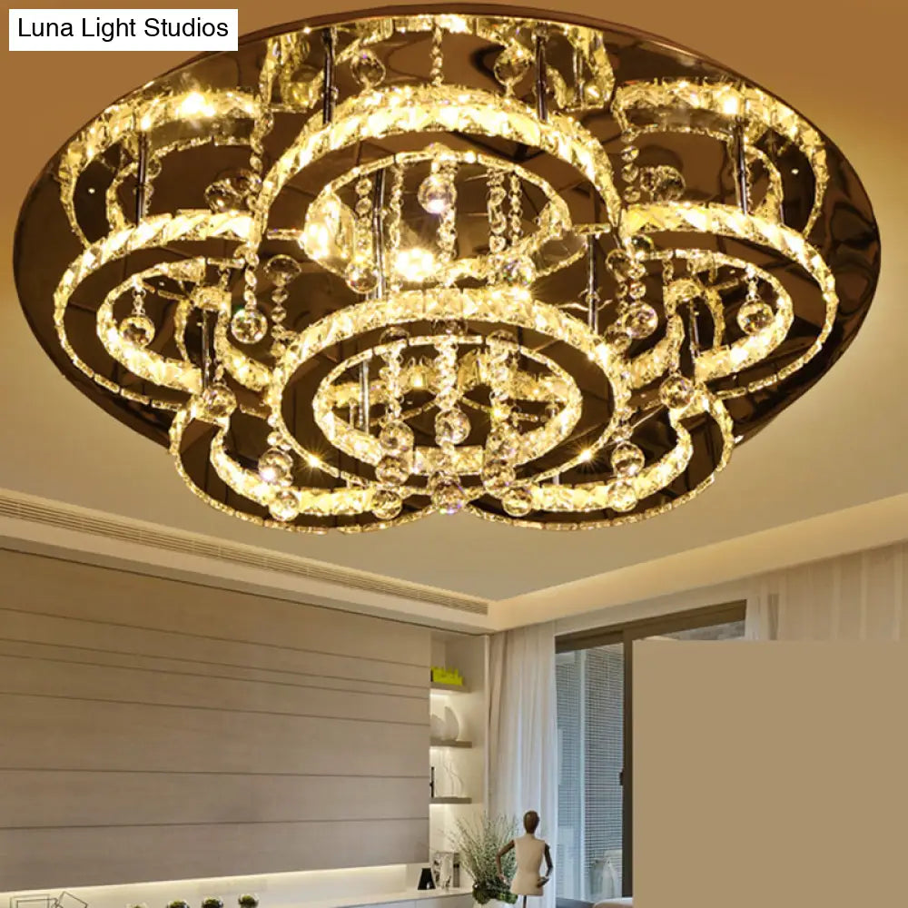 Modern Stainless-Steel Led Ceiling Light With Crystal Encrusted Round Design / 19.5 B