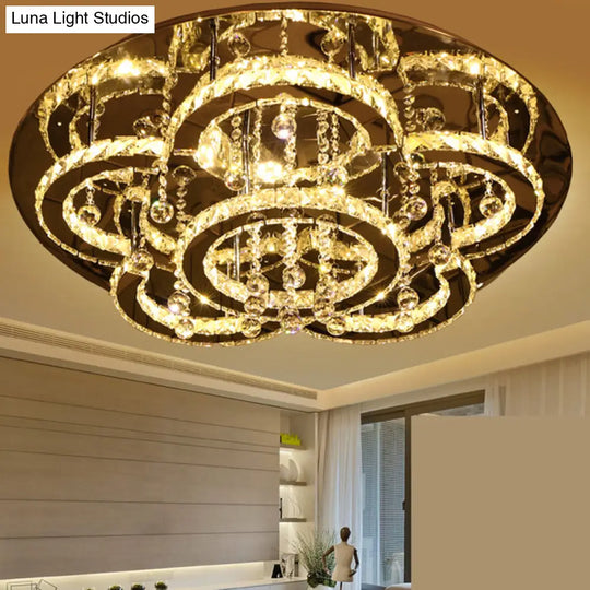 Modern Stainless-Steel Led Ceiling Light With Crystal Encrusted Round Design / 19.5 B