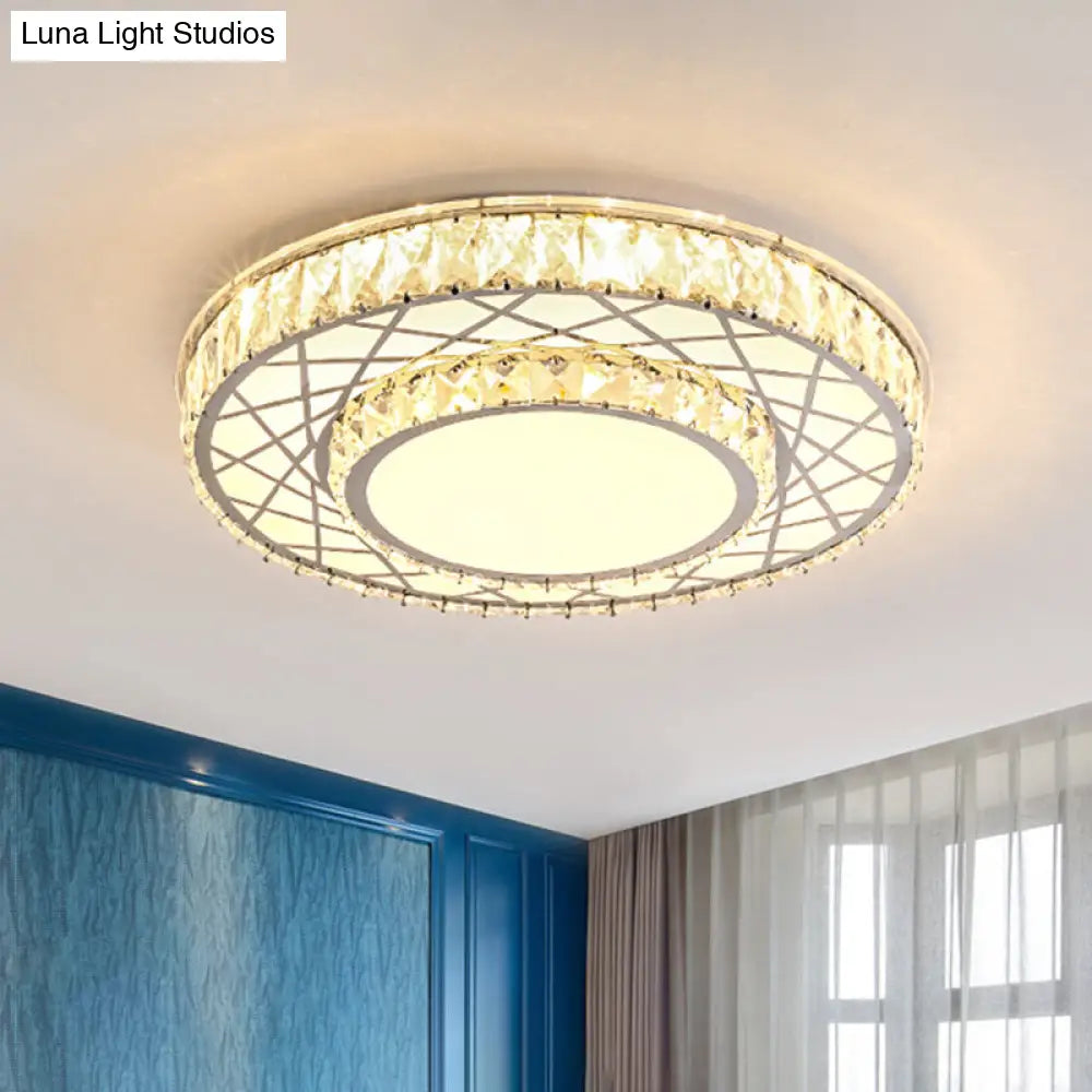 Modern Stainless-Steel Led Crystal Flush Ceiling Mount Light Fixture For Bedroom