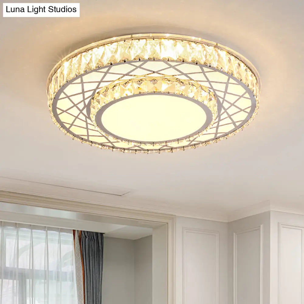 Modern Stainless-Steel Led Crystal Flush Ceiling Mount Light Fixture For Bedroom