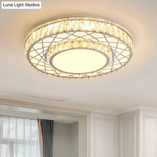Modern Stainless-Steel Led Crystal Flush Ceiling Mount Light Fixture For Bedroom