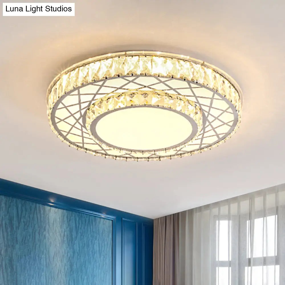 Modern Stainless - Steel Led Crystal Flush Ceiling Mount Light Fixture For Bedroom