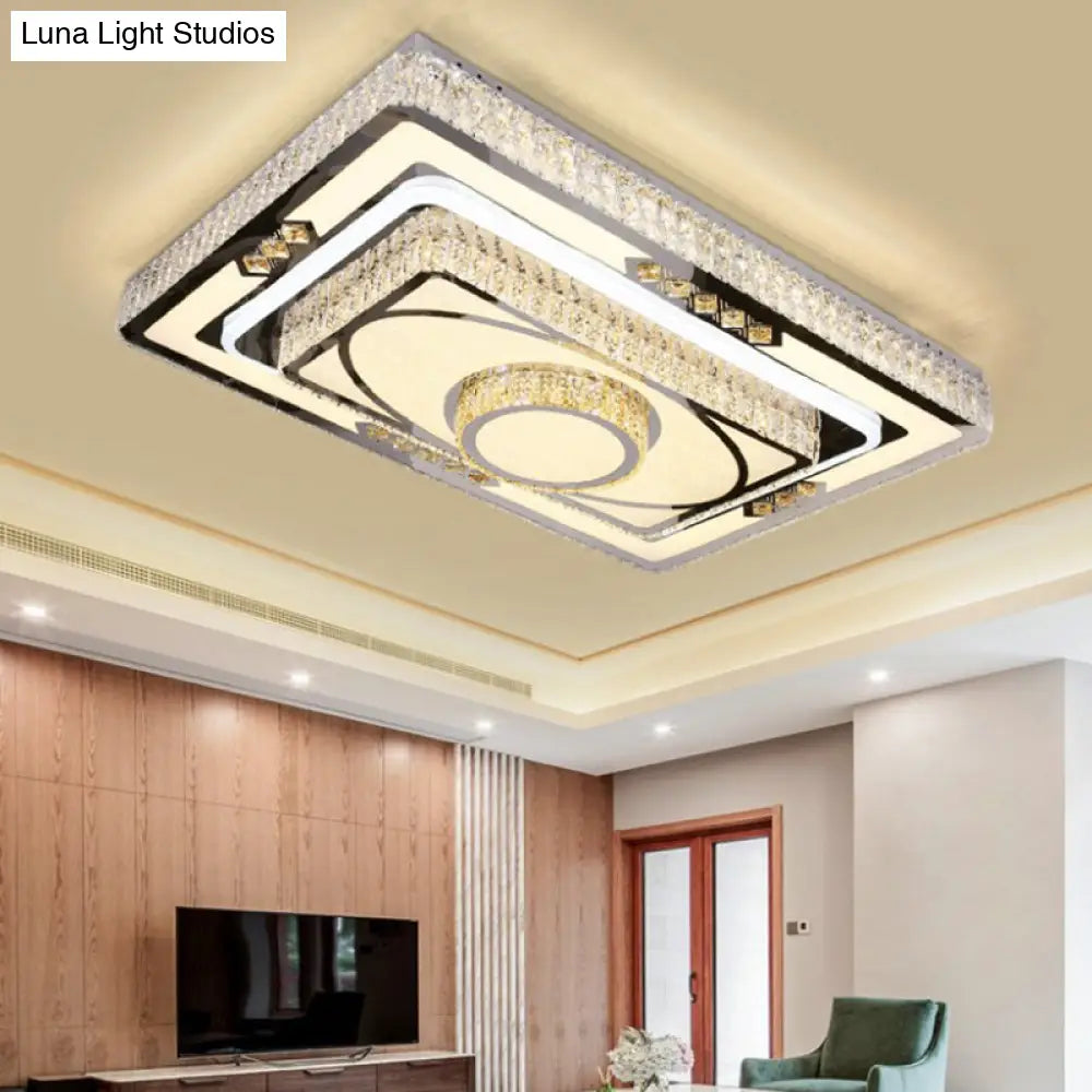 Modern Stainless Steel Led Flush Ceiling Light With Clear Crystal Layers For Living Room