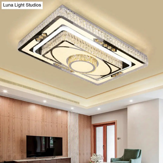 Modern Stainless Steel Led Flush Ceiling Light With Clear Crystal Layers For Living Room