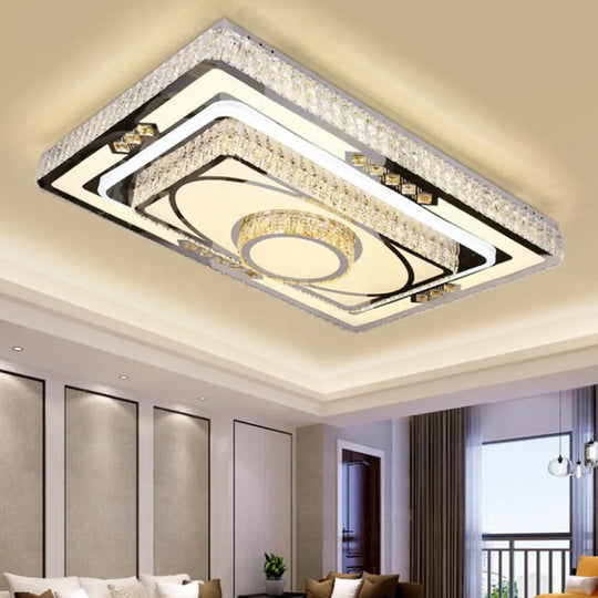 Modern Stainless Steel Led Flush Ceiling Light With Clear Crystal Layers For Living Room