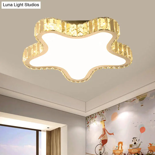 Modern Stainless - Steel Led Flushmount Ceiling Lamp With Clear Rectangular - Cut Crystals