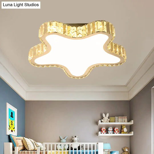 Modern Stainless-Steel Led Flushmount Ceiling Lamp With Clear Rectangular-Cut Crystals