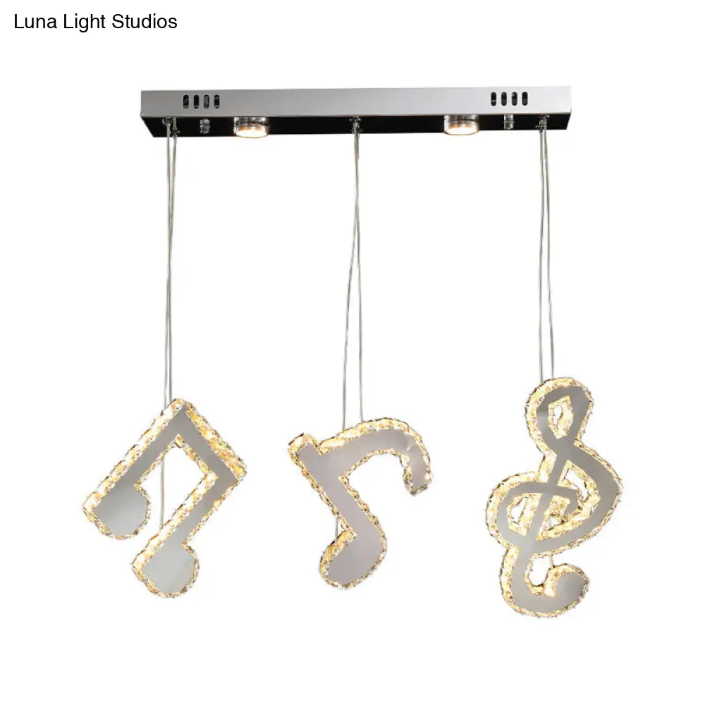 Stainless-Steel Led Swag Pendant Light With Clear Beveled Crystals And Musical Note Design