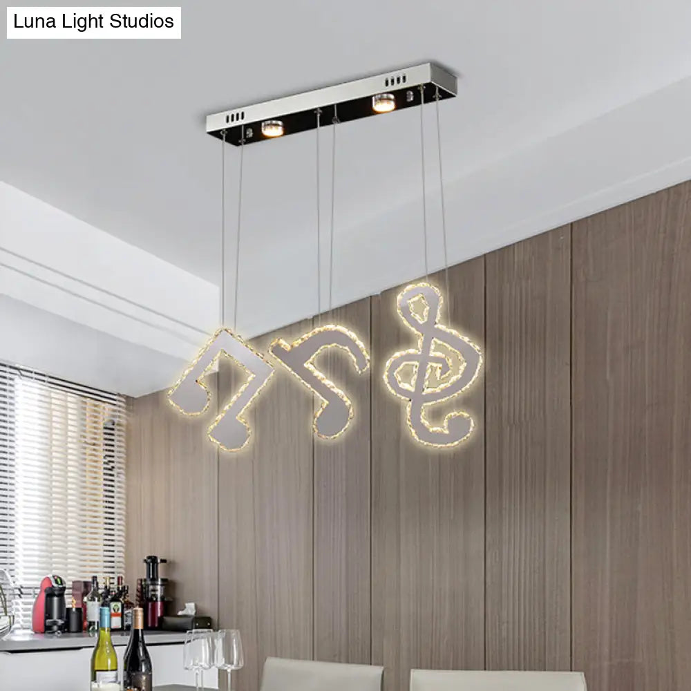 Stainless-Steel Led Swag Pendant Light With Clear Beveled Crystals And Musical Note Design