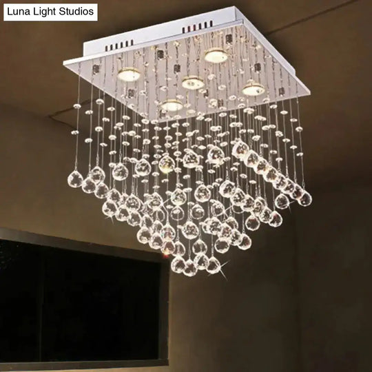 Modern Stainless Steel Pyramid Crystal Ceiling Light With 5 Bulbs – Flush Mount For Living Room