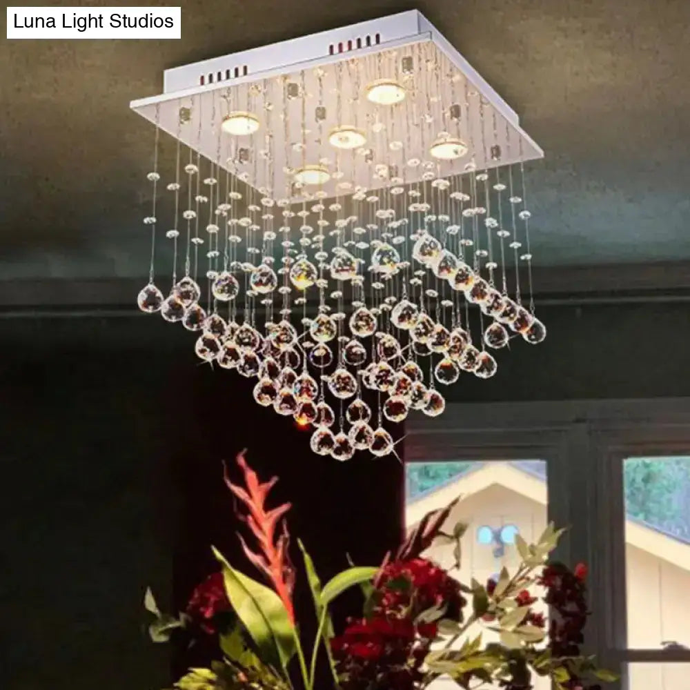 Modern Stainless Steel Pyramid Crystal Ceiling Light With 5 Bulbs – Flush Mount For Living Room