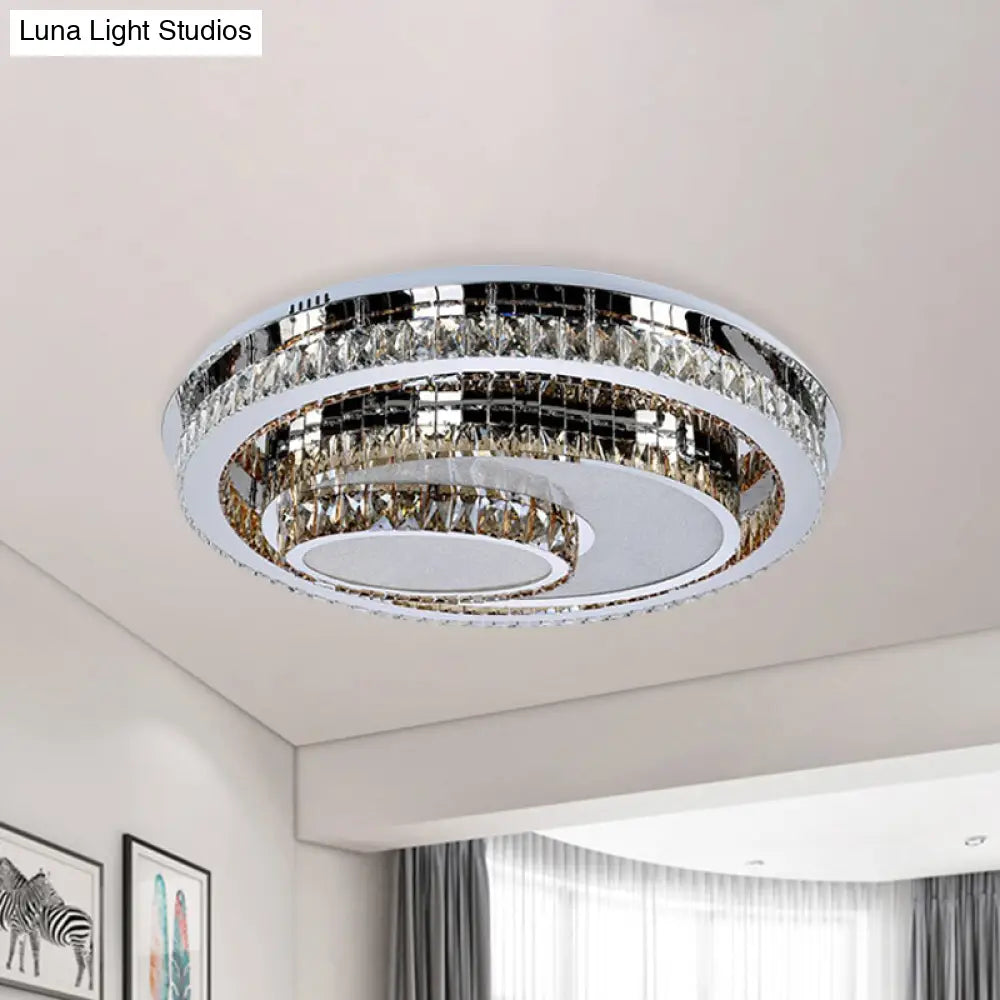 Modern Stainless Steel Recessed Lighting With Crystal Prisms - Led Flush Mount Ceiling Fixture For