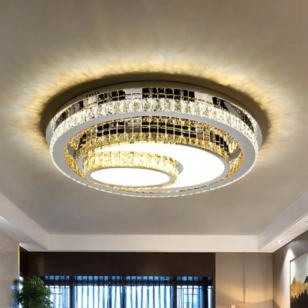 Modern Stainless Steel Recessed Lighting With Crystal Prisms - Led Flush Mount Ceiling Fixture For